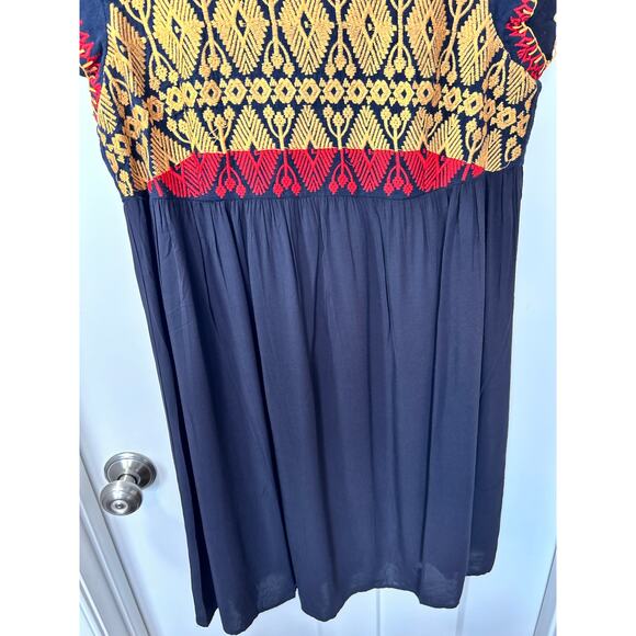 Anthropologie Edme & Esyllte Women Aztec Embroidered A-Line Dress Blue SZ Medium - Picture 3 of 13